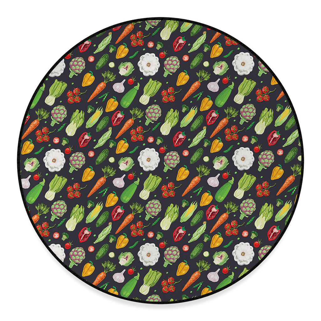 Colorful Vegetable Pattern Print Round Floor Mat
