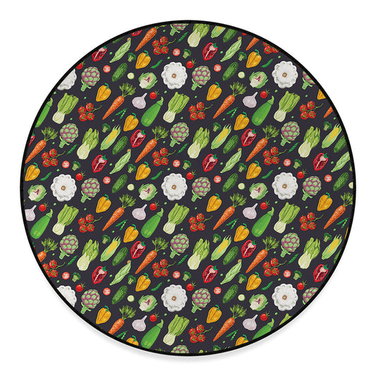 Colorful Vegetable Pattern Print Round Floor Mat