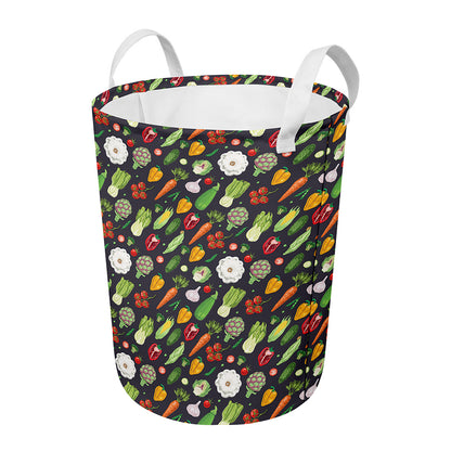 Colorful Vegetable Pattern Print Round Laundry Basket