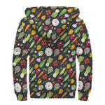 Colorful Vegetable Pattern Print Sherpa Lined Zip Up Hoodie