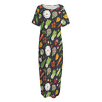 Colorful Vegetable Pattern Print Short Sleeve Long Nightdress