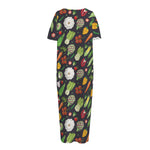 Colorful Vegetable Pattern Print Short Sleeve Long Nightdress