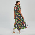 Colorful Vegetable Pattern Print Short Sleeve Maxi Dress