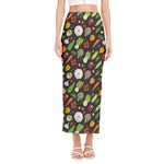 Colorful Vegetable Pattern Print Side Slit Maxi Skirt