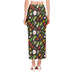 Colorful Vegetable Pattern Print Side Slit Maxi Skirt