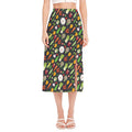 Colorful Vegetable Pattern Print Side Slit Midi Skirt