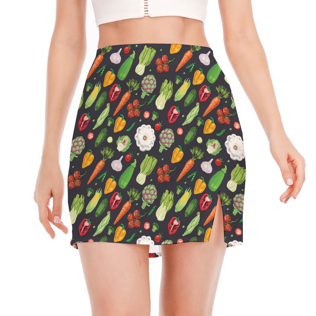 Colorful Vegetable Pattern Print Side Slit Mini Skirt