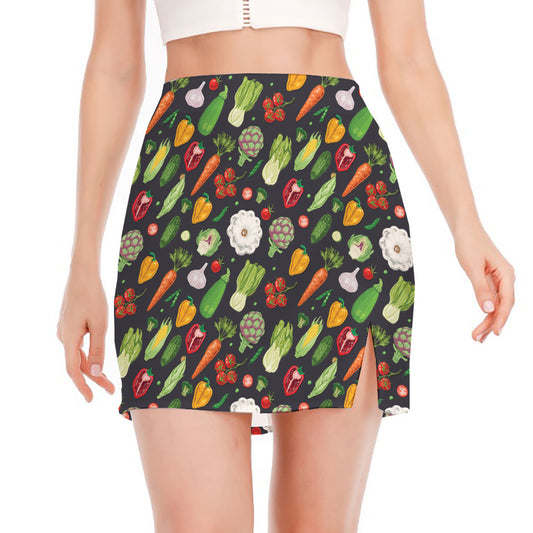 Colorful Vegetable Pattern Print Side Slit Mini Skirt