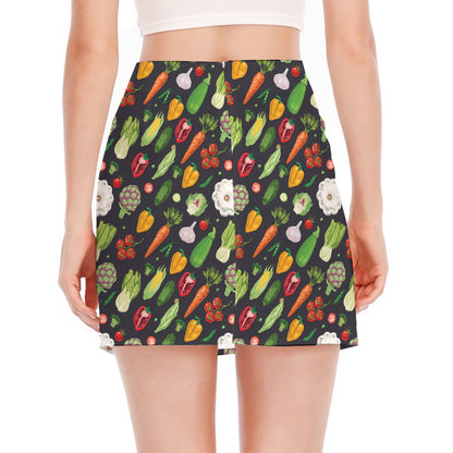 Colorful Vegetable Pattern Print Side Slit Mini Skirt
