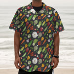 Colorful Vegetable Pattern Print Textured Short Sleeve Shirt