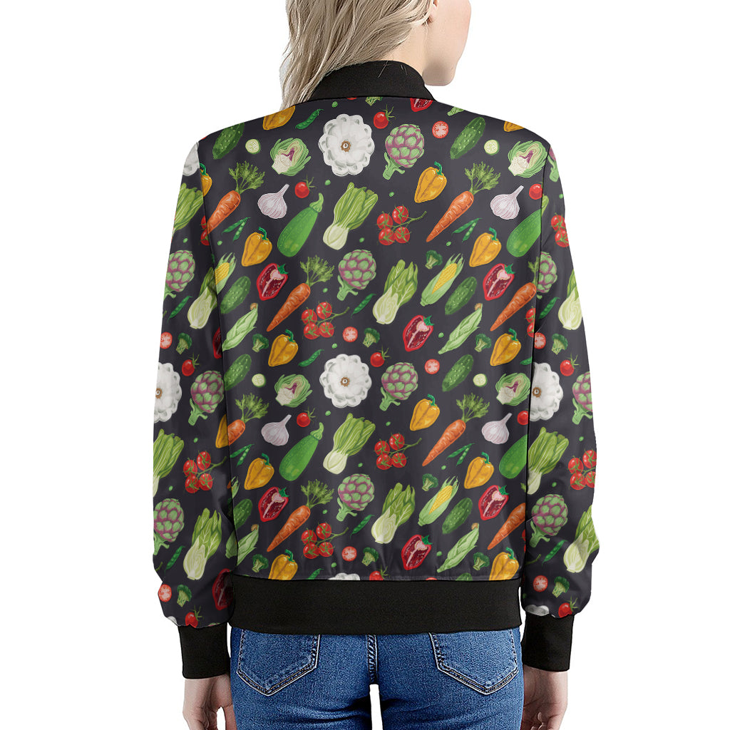 Colorful Vegetable Pattern Print Women's Bomber Jacket