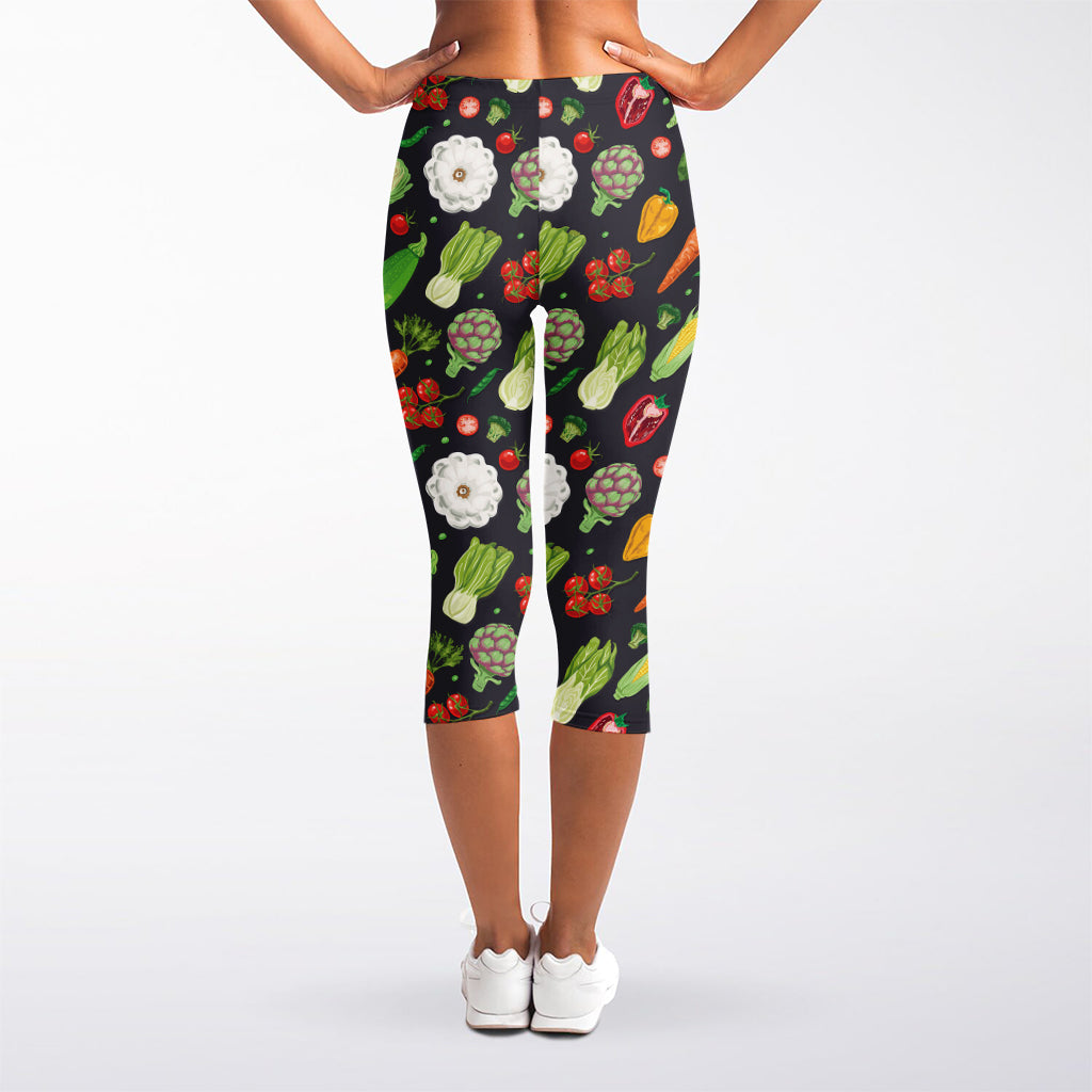 Colorful Vegetable Pattern Print Women's Capri Leggings