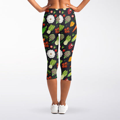 Colorful Vegetable Pattern Print Women's Capri Leggings