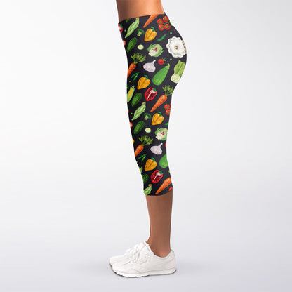 Colorful Vegetable Pattern Print Women's Capri Leggings
