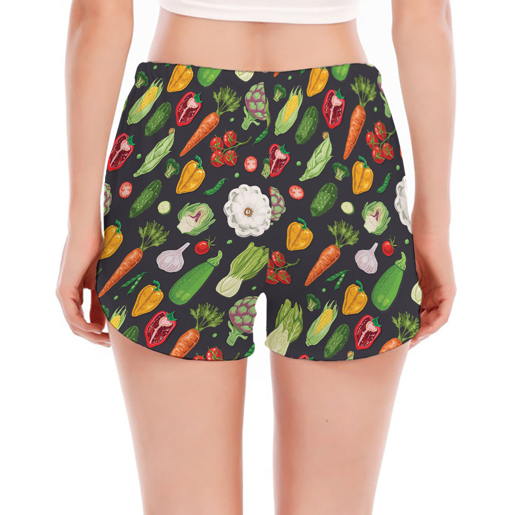 Colorful Vegetable Pattern Print Women's Split Running Shorts
