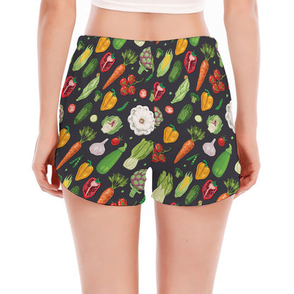 Colorful Vegetable Pattern Print Women's Split Running Shorts