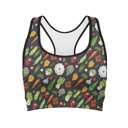 Colorful Vegetable Pattern Print Women's Sports Bra