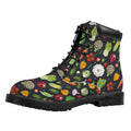 Colorful Vegetable Pattern Print Padded Collar Lace Up Boots