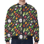 Colorful Vegetable Pattern Print Zip Sleeve Bomber Jacket