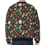 Colorful Vegetable Pattern Print Zip Sleeve Bomber Jacket
