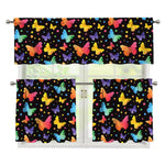 Colorful Watercolor Butterfly Print 3 Piece Kitchen Curtains