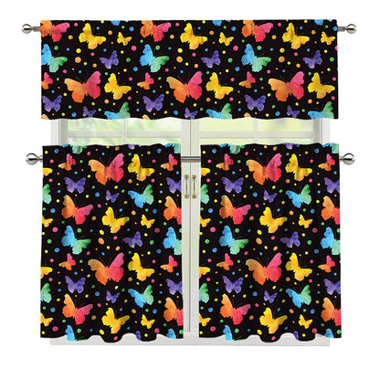 Colorful Watercolor Butterfly Print 3 Piece Kitchen Curtains