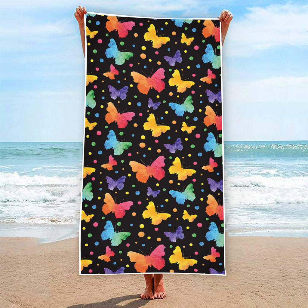 Colorful Watercolor Butterfly Print Beach Towel