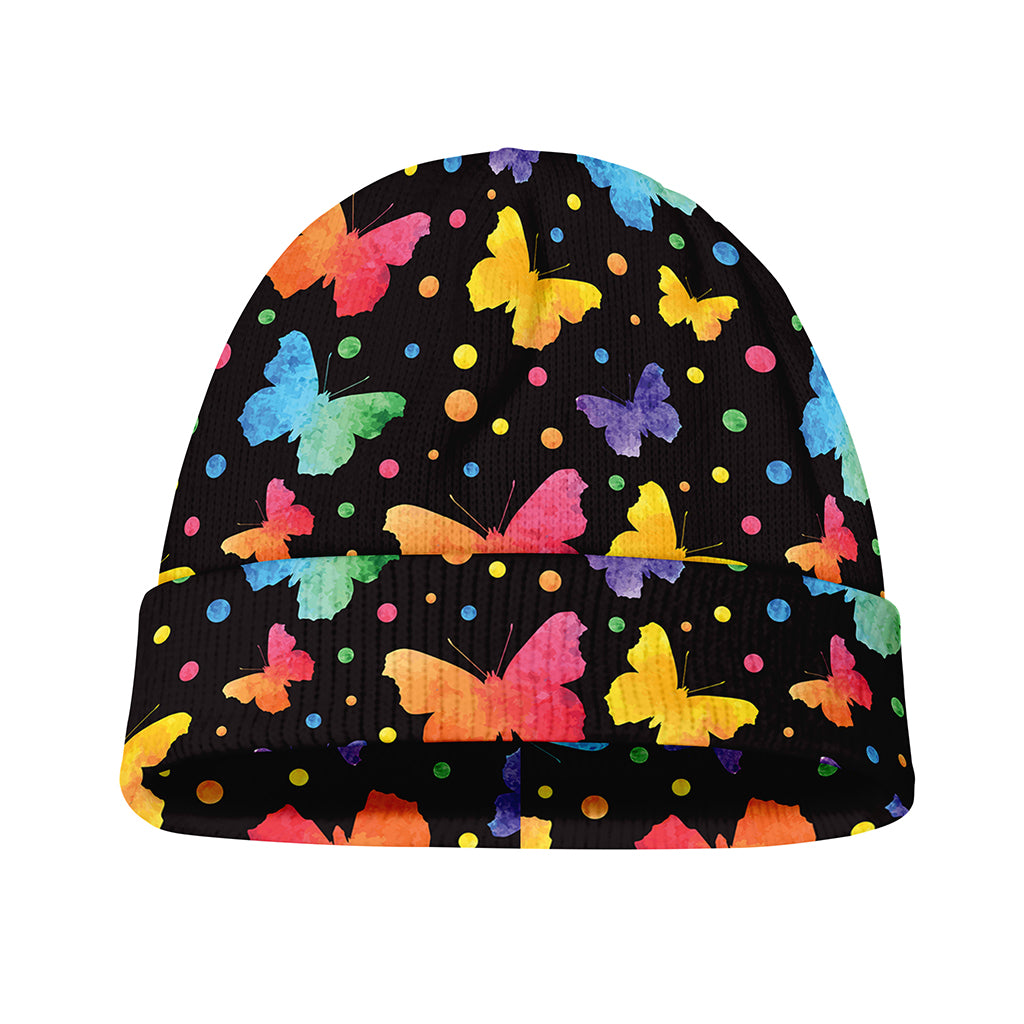 Colorful Watercolor Butterfly Print Beanie