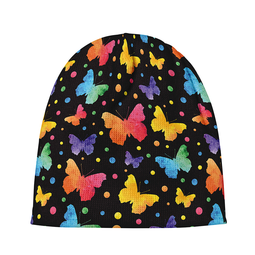 Colorful Watercolor Butterfly Print Beanie