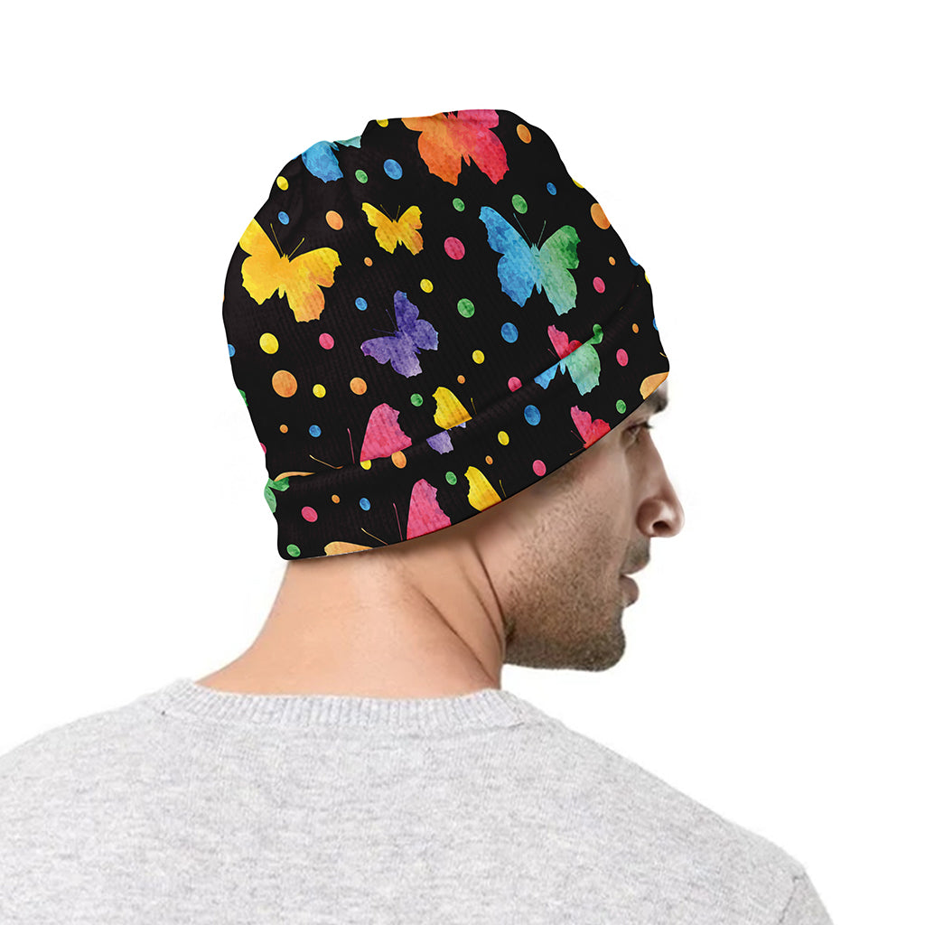 Colorful Watercolor Butterfly Print Beanie