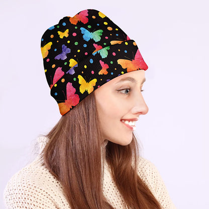 Colorful Watercolor Butterfly Print Beanie
