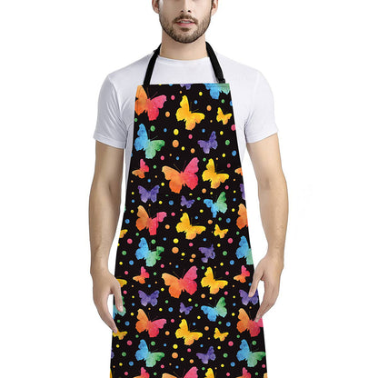 Colorful Watercolor Butterfly Print Bib Apron With Pocket