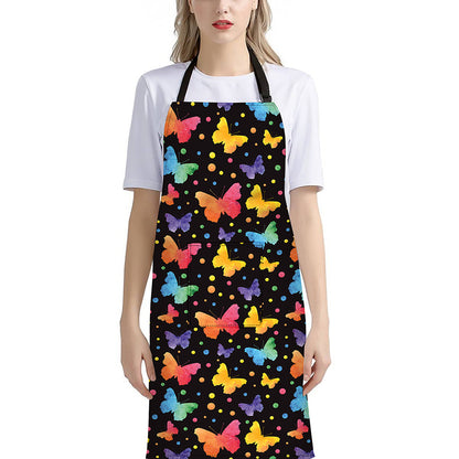 Colorful Watercolor Butterfly Print Bib Apron With Pocket