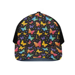Colorful Watercolor Butterfly Print Black Mesh Trucker Cap