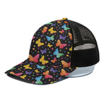 Colorful Watercolor Butterfly Print Black Mesh Trucker Cap