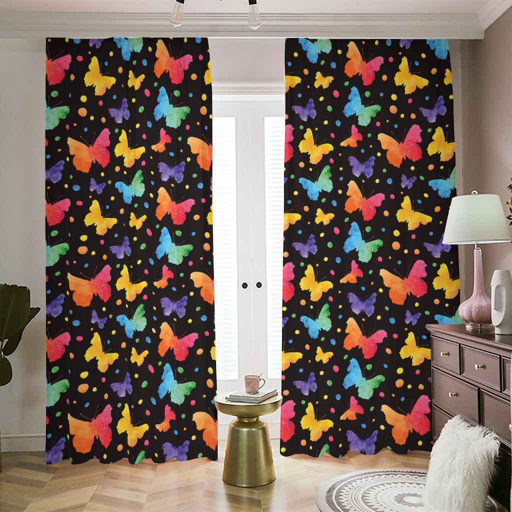 Colorful Watercolor Butterfly Print Blackout Pencil Pleat Curtains