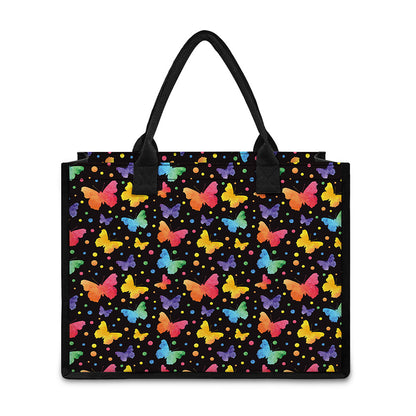 Colorful Watercolor Butterfly Print Canvas Tote Bag