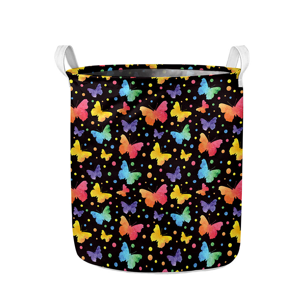 Colorful Watercolor Butterfly Print Collapsible Laundry Basket