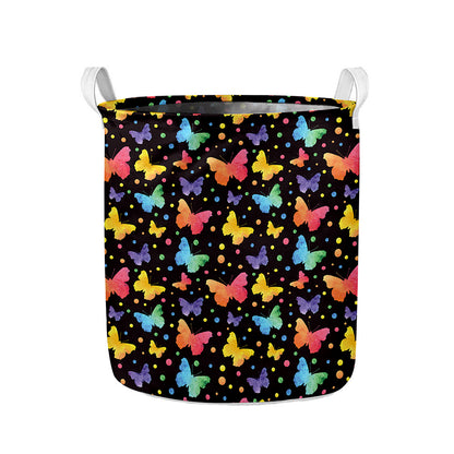 Colorful Watercolor Butterfly Print Collapsible Laundry Basket