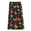 Colorful Watercolor Butterfly Print Cotton Front Slit Maxi Skirt