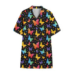 Colorful Watercolor Butterfly Print Cotton Hawaiian Shirt