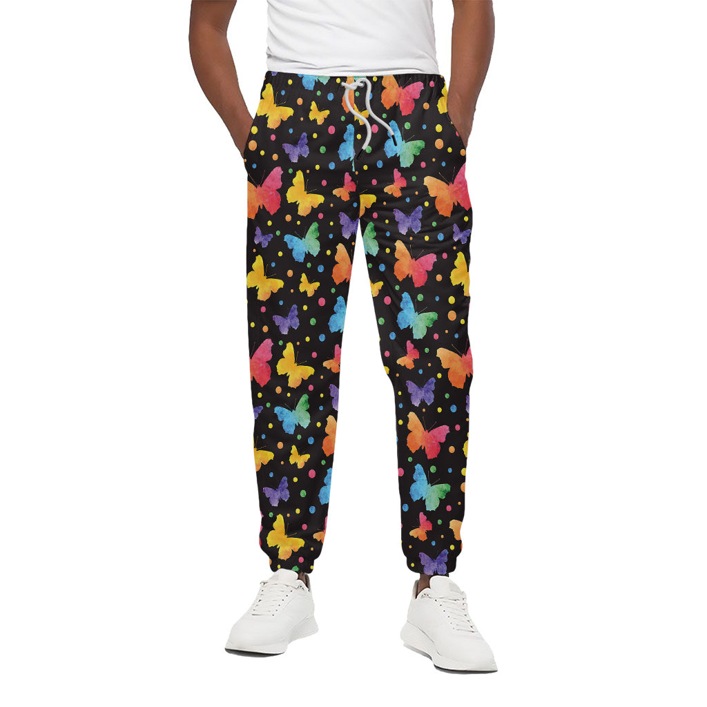 Colorful Watercolor Butterfly Print Cotton Pants