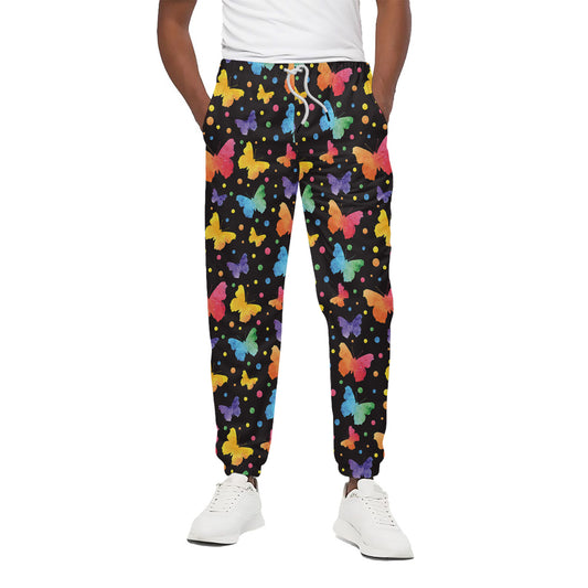 Colorful Watercolor Butterfly Print Cotton Pants