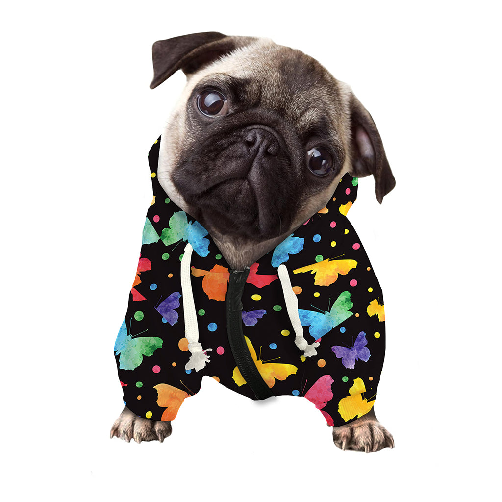 Colorful Watercolor Butterfly Print Dog Zip Up Hoodie