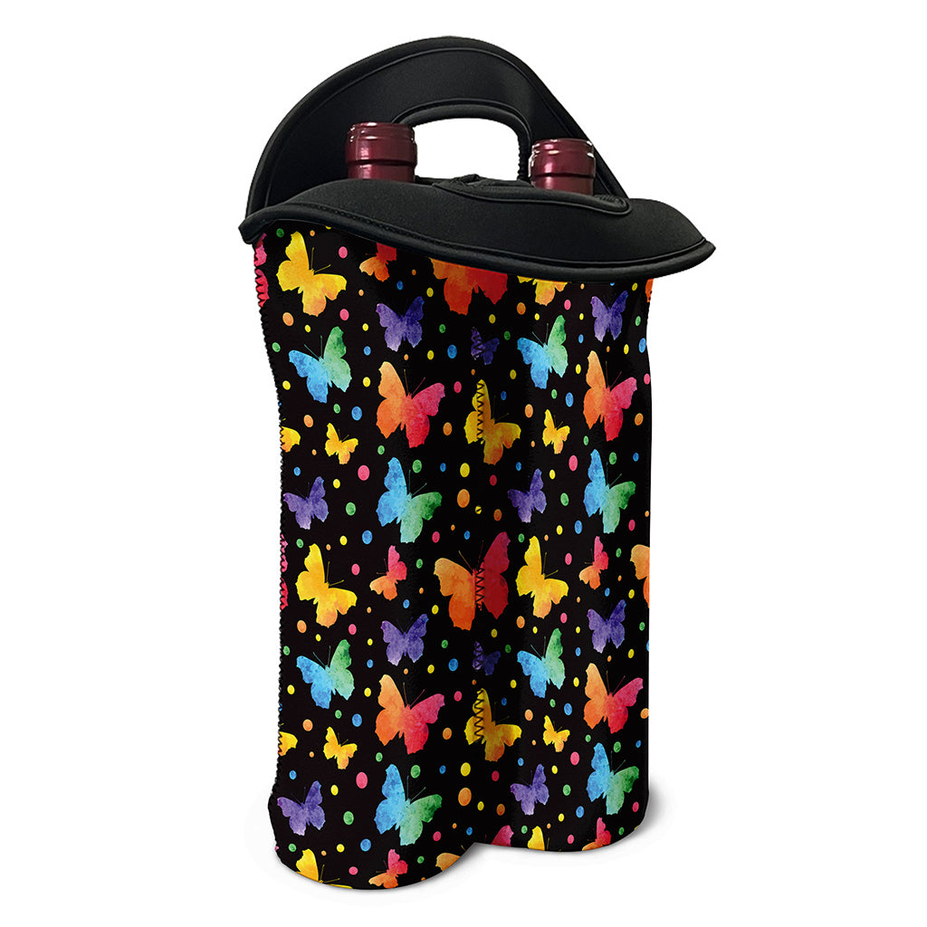Colorful Watercolor Butterfly Print Double Neoprene Wine Tote