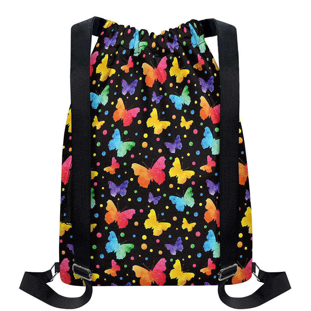 Colorful Watercolor Butterfly Print Drawstring Backpack
