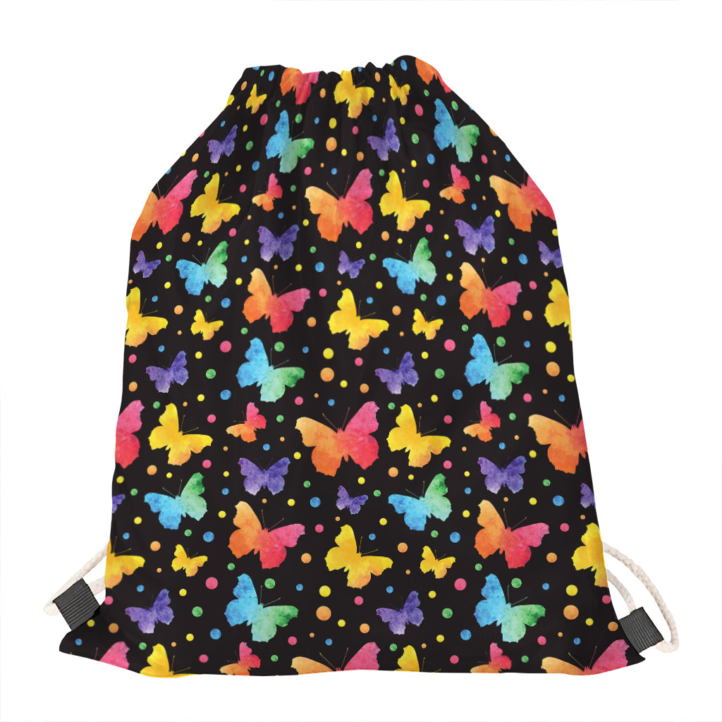 Colorful Watercolor Butterfly Print Drawstring Bag