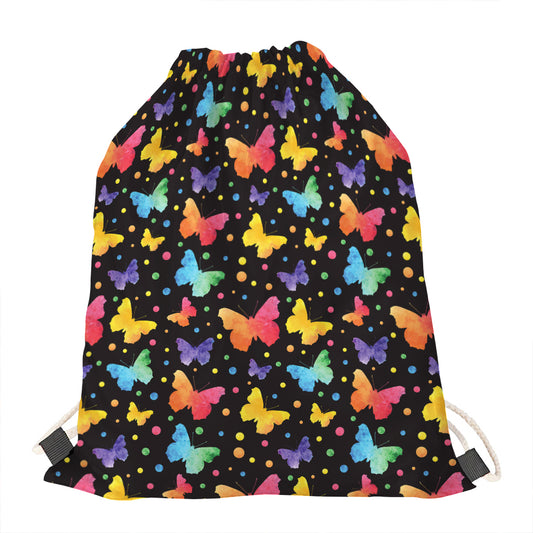 Colorful Watercolor Butterfly Print Drawstring Bag