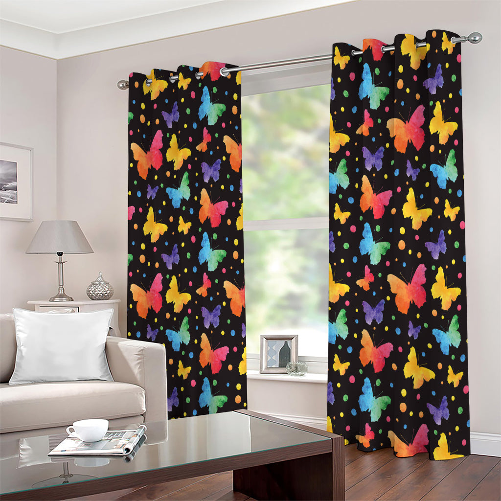 Colorful Watercolor Butterfly Print Extra Wide Grommet Curtains