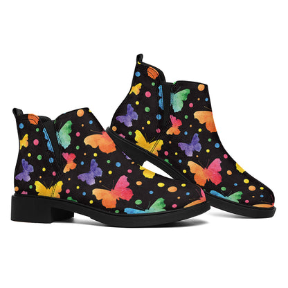 Colorful Watercolor Butterfly Print Flat Ankle Boots